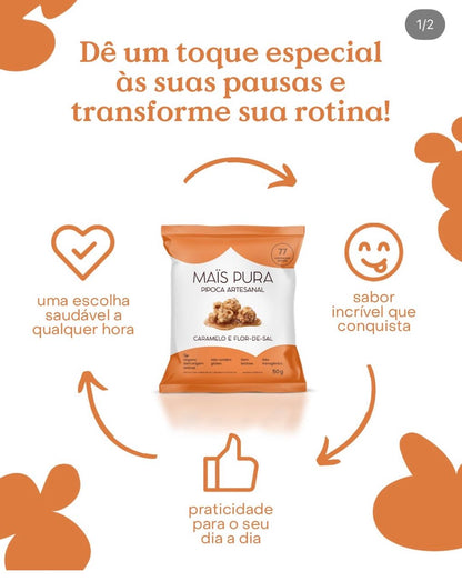 Pipoca Artesanal Pro Maïs Pura - Sabor Caramelo e Flor de Sal 50g
