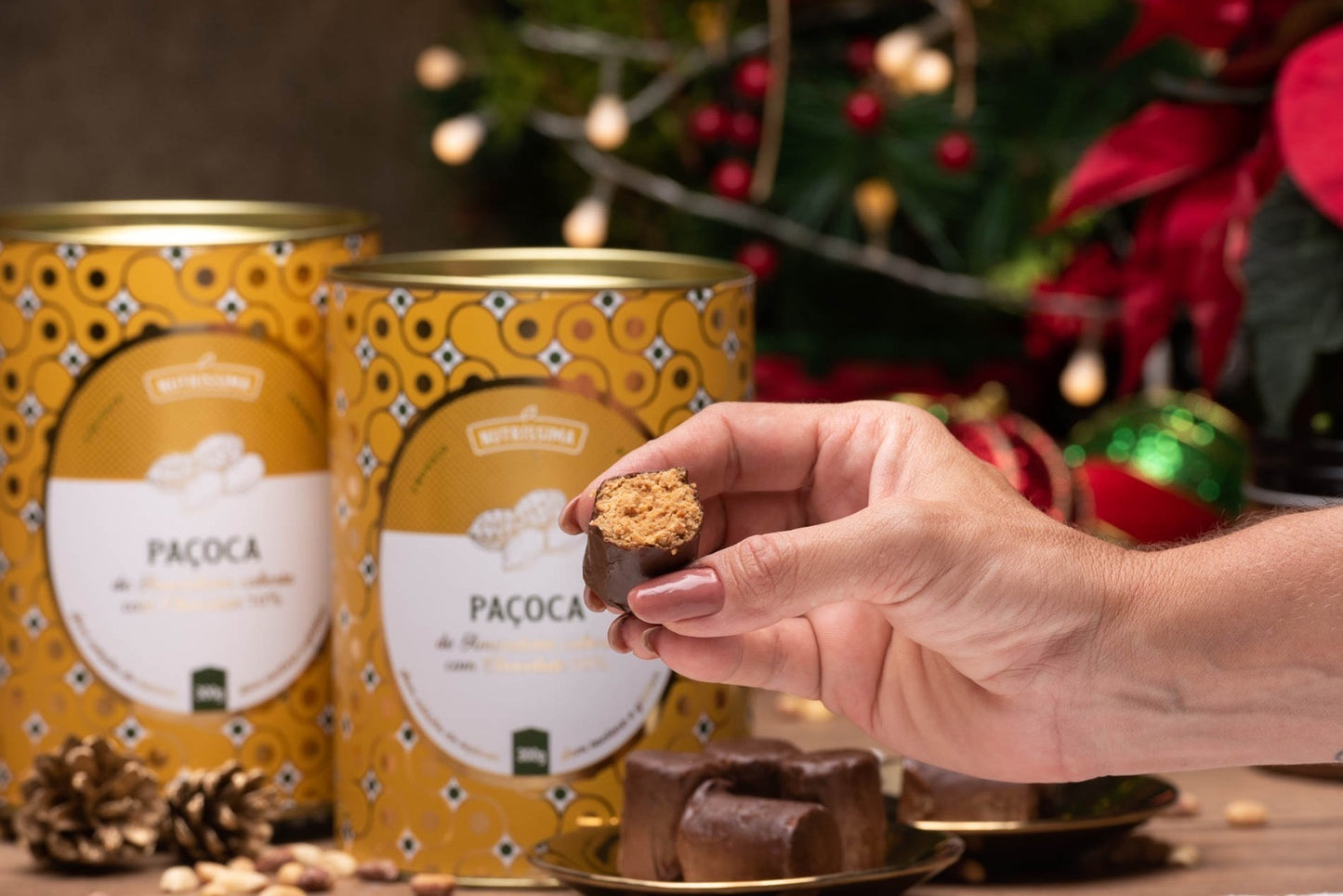 Paçoca de Amendoim coberta com chocolate 70% C/15un.