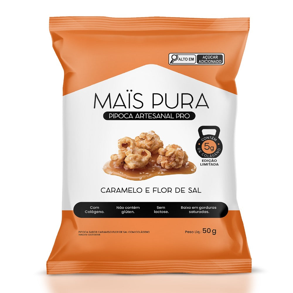 Pipoca Artesanal Pro Maïs Pura - Sabor Caramelo e Flor de Sal 50g