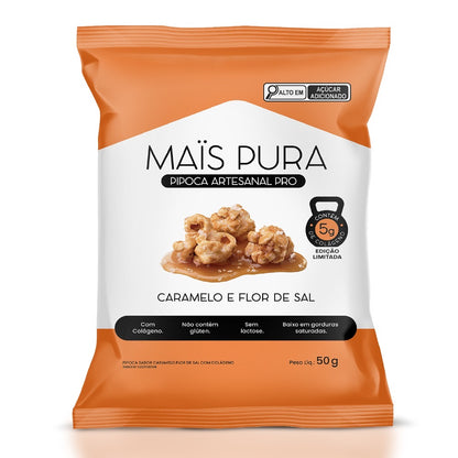 Pipoca Artesanal Pro Maïs Pura - Sabor Caramelo e Flor de Sal 50g