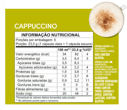 Cápsula Dolce Gusto sabor Cappuccino