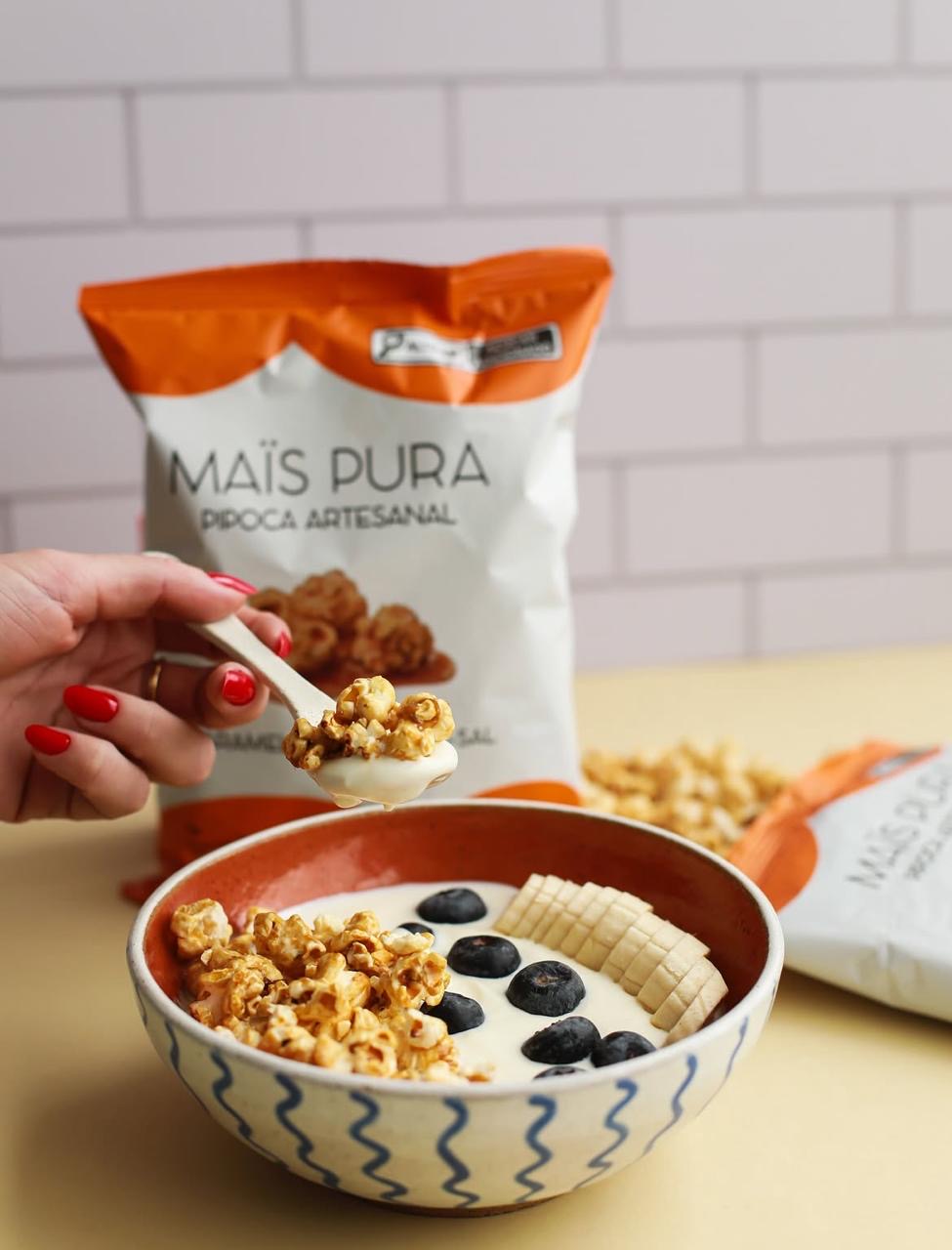 Pipoca Artesanal Pro Maïs Pura - Sabor Caramelo e Flor de Sal 50g