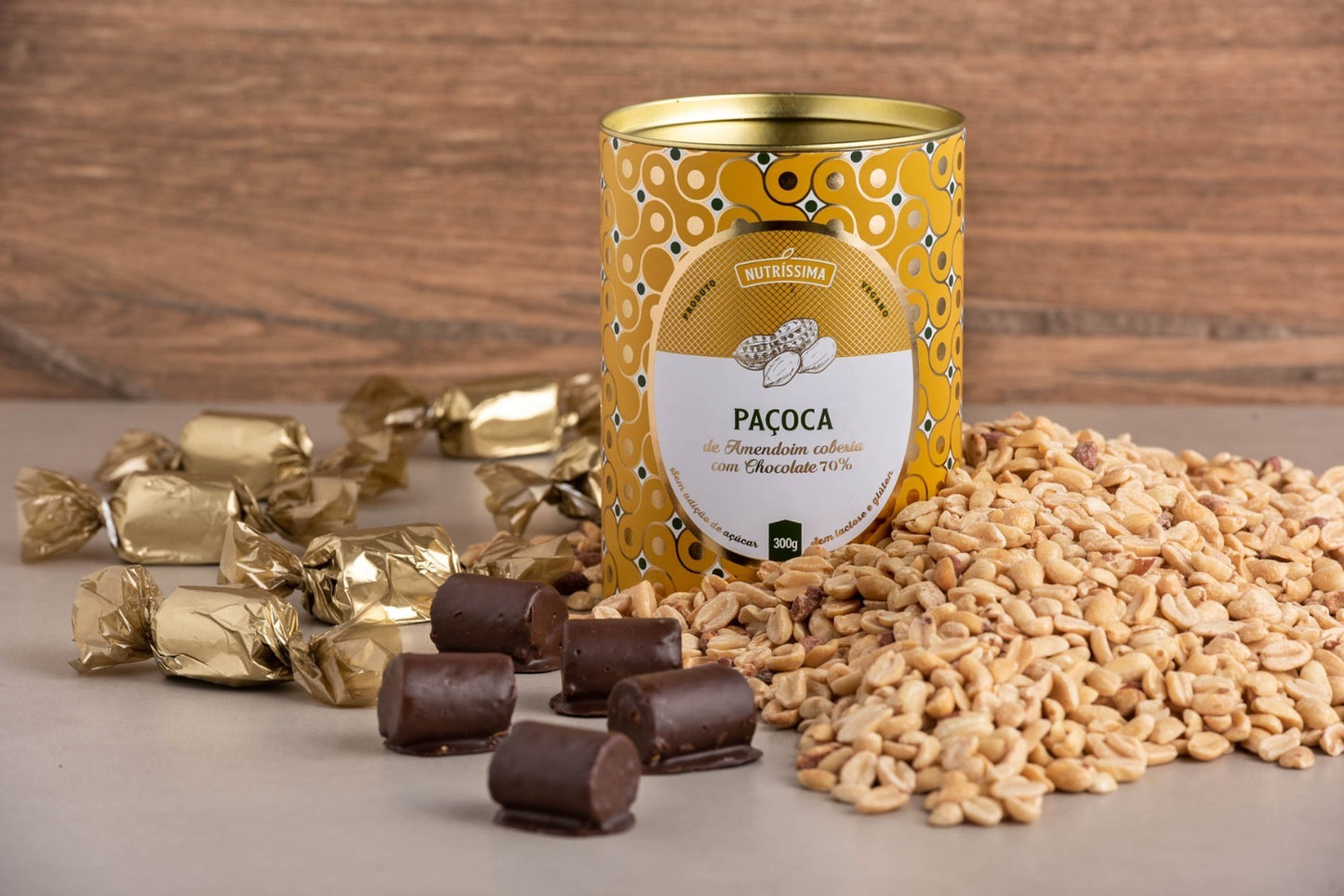 Paçoca de Amendoim coberta com chocolate 70% C/15un.