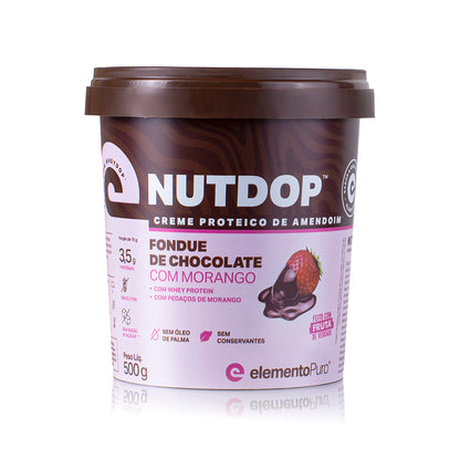 Creme de Amendoim NUTDOP 500g | Sabor Fondue de Chocolate c/ Morango