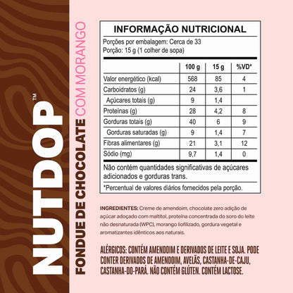 Creme de Amendoim NUTDOP 500g | Sabor Fondue de Chocolate c/ Morango