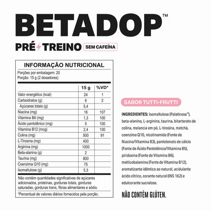Pré Treino Betadop 300g - Sabor Tutti Frutti
