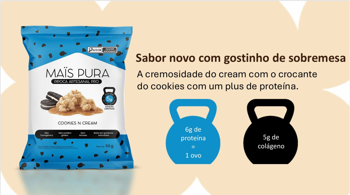 Pipoca Artesanal Pro Maïs Pura - Sabor Cookies N Cream 50g
