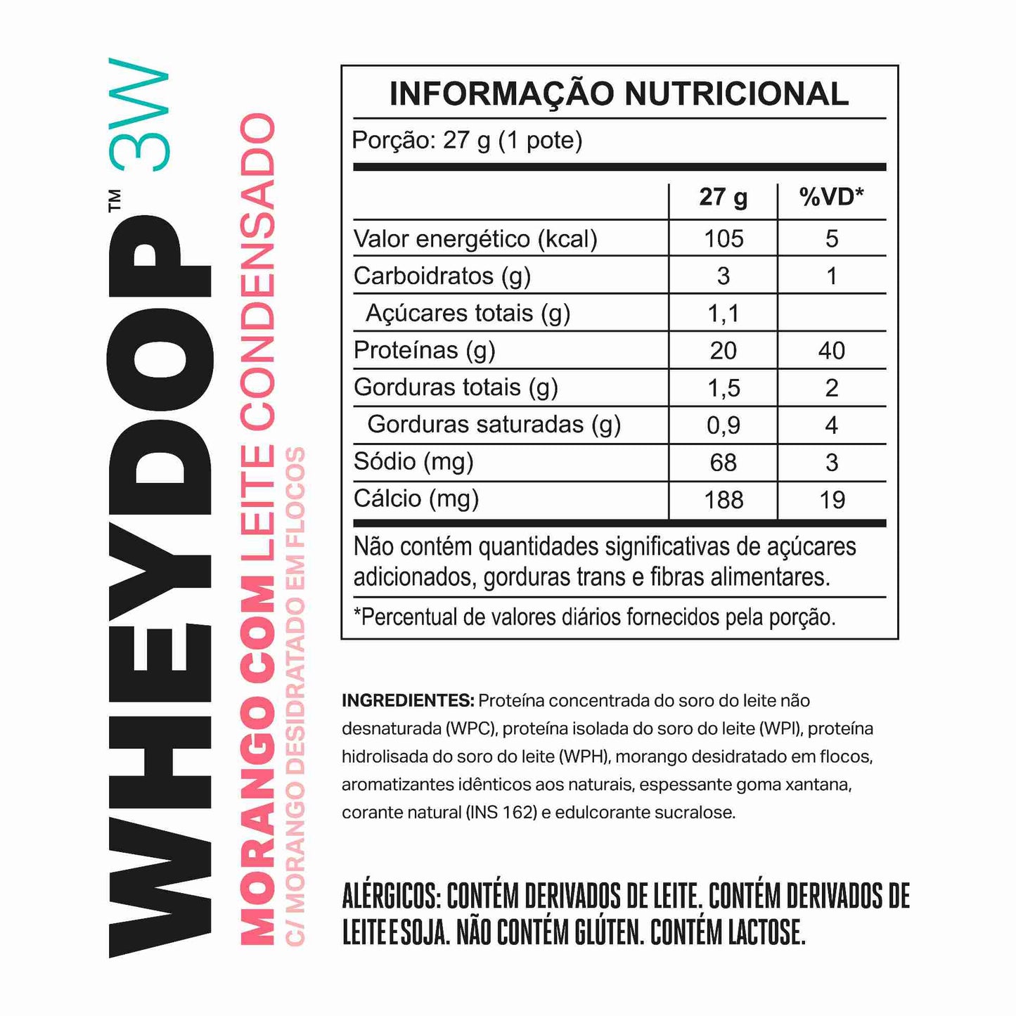 Monodose WHEYDOP 3W 27g | Sabor Morango com leite Condensado
