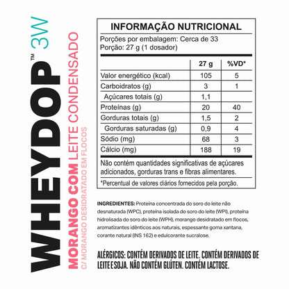WHEYDOP 3W 900g | Sabor Morango com leite Condensado